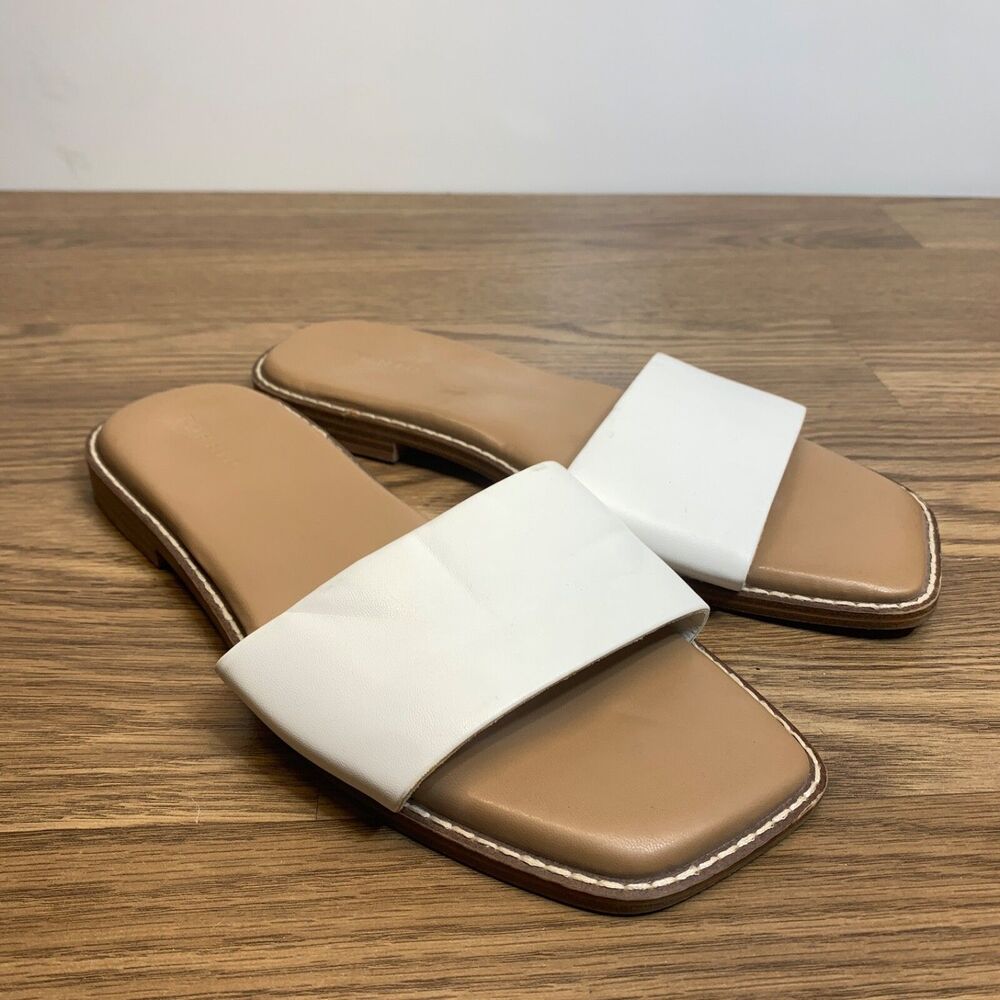 Torrid Single Band Slides Flat Sandals 10WW Faux Leather White Square Toe